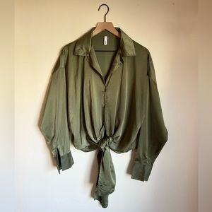 Satin olive green blouse